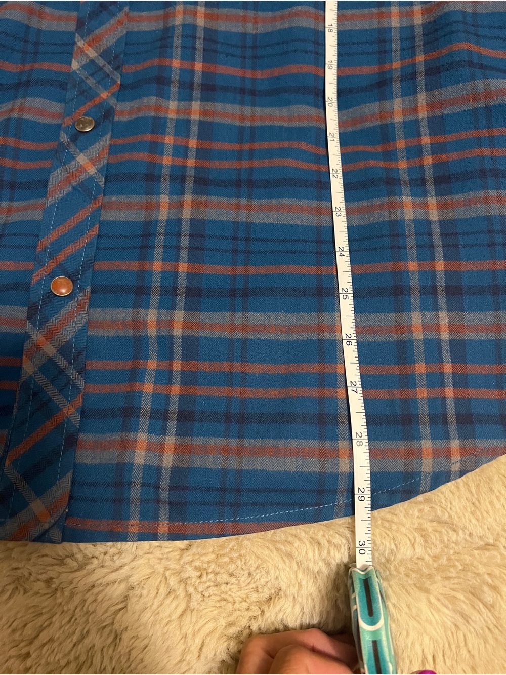 REI Blue and Rust Plaid Button-Down Shirt with Black Yoke - Picture 3 of 11